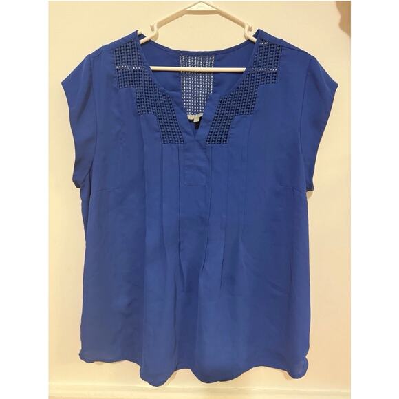 Daniel Rainn Women's Lace Detail Cap Sleeve Cobalt Blue Top Blouse SZ XL - Picture 1 of 6